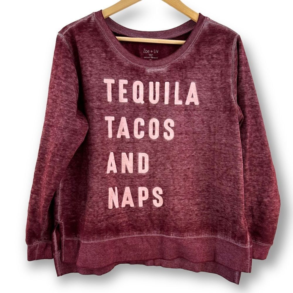 Zoe + Liv Tequila‎ Tacos and Naps maroon top size XL